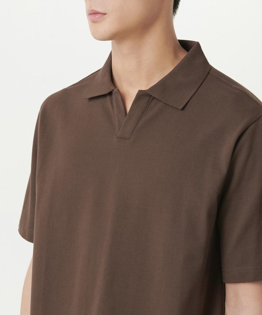 MUSINSA STANDARD Slit Neck Pique Polo Shirt [Baroque Brown]