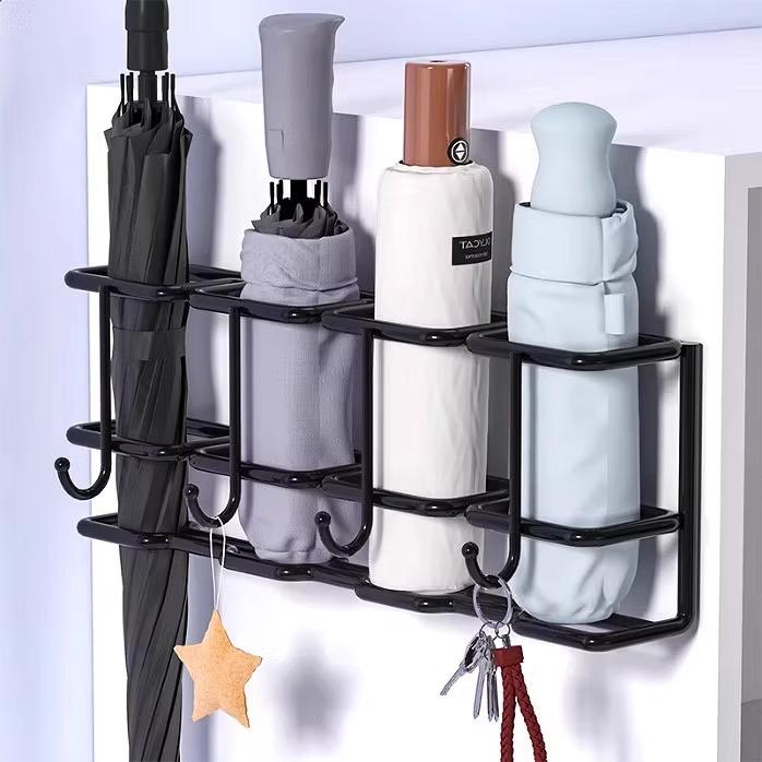 Wall-Mounted Entryway Umbrella Rack with Hooks