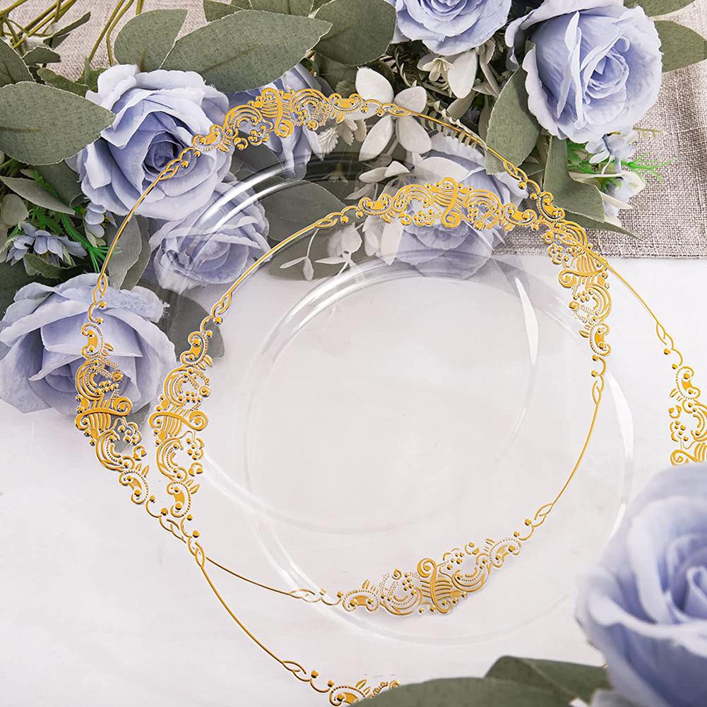 25PCS Plastic Plates Gold Disposable Dinner Plates Dessert Plates Dinnerware Kit For Wedding Party Thanksgiving