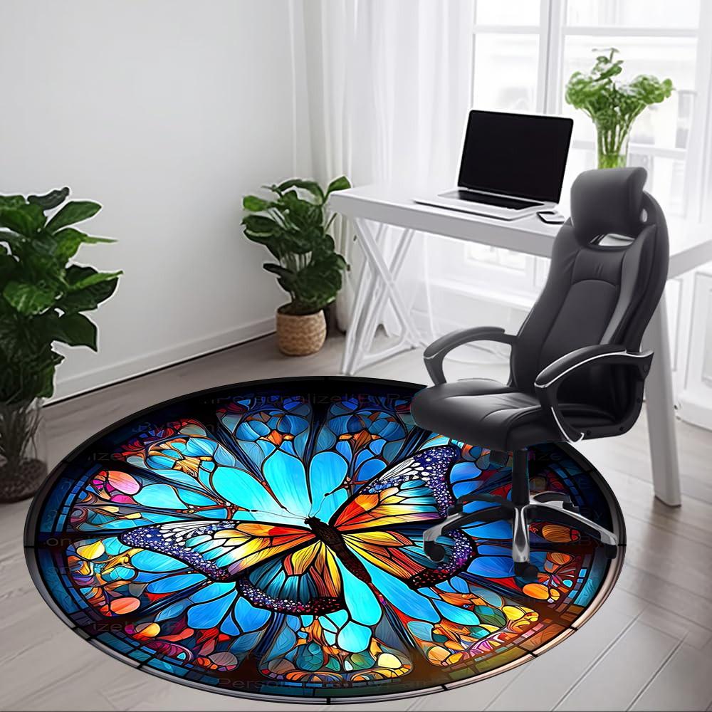 1pc Butterfly Stained Glass Chair Carpet for Office - Durable, Ideal for Chair Mats, Stylish & Functional Decorative Rug yy260130031