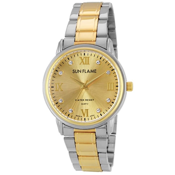 J-AXIS Men's MJG-D82-T (SF MIJ Made In Japan Quartz Men's Sun Flame) Round Watch Gold Alloy Analog