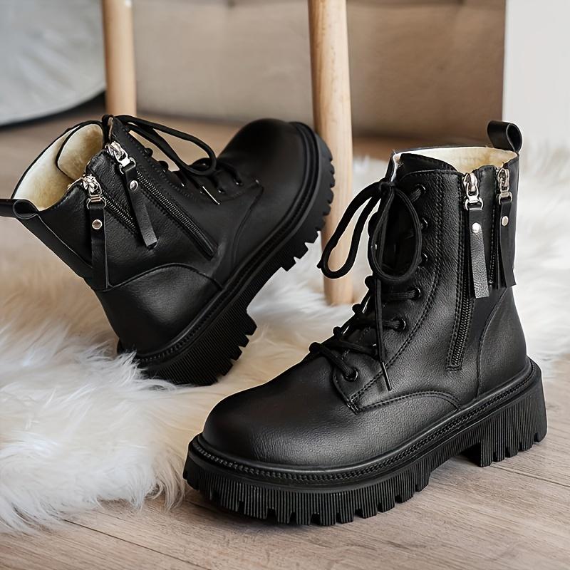 Mid Heel Platform Ankle Booties Women's Casual Ankle Booties Platform Lace-Up Boots Winter Round Toe Comfort Shoes