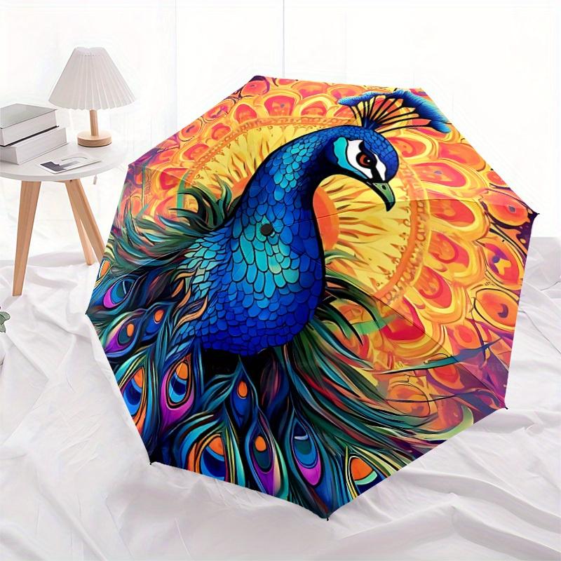 1pc Peacock Mandala Compact Travel Umbrella, Automatic Folding Lightweight Windproof 8-Bone Reinforced Design,012142