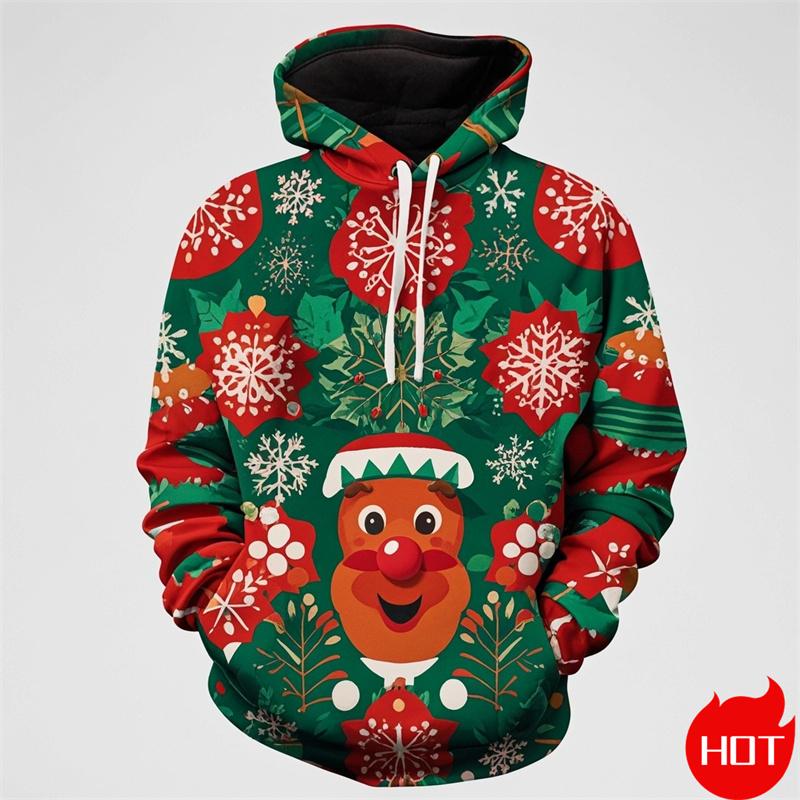 Winter Fashion 3D Printing Christmas Ornament Hoodies For Men Santa Claus Graphic Hooded Hoody Vintage Sweatshirts Mens Pullover
