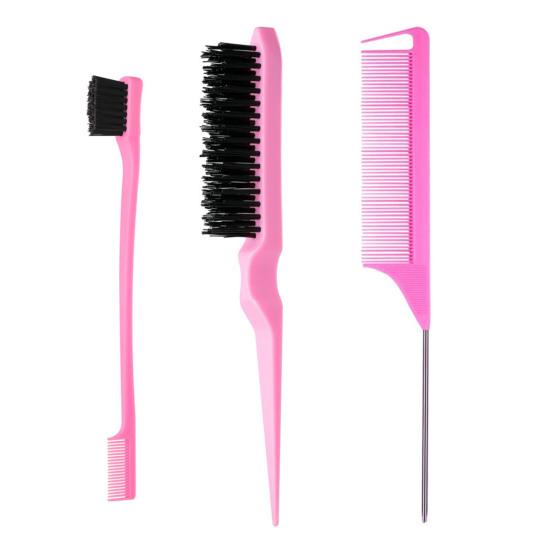 3Pcs/Set Hair Styling Comb Kit with Double-side Edge Control Teasing Bristle Brush Rat Tail Women Comb Back Brushing Combing Styling Brush