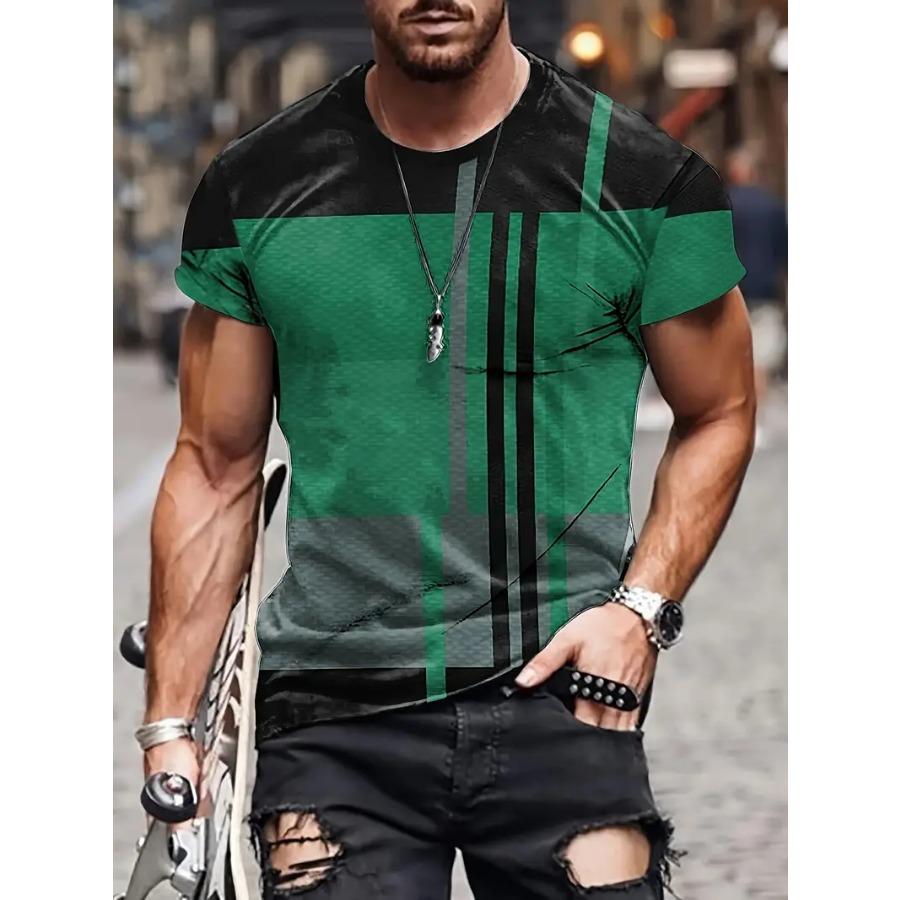 Vintage Style Graphic Tee - Soft Stretchy Round Neck, Casual Streetwear for Summer, Mens Relaxed Fit Printed T-Shirt with Breathable