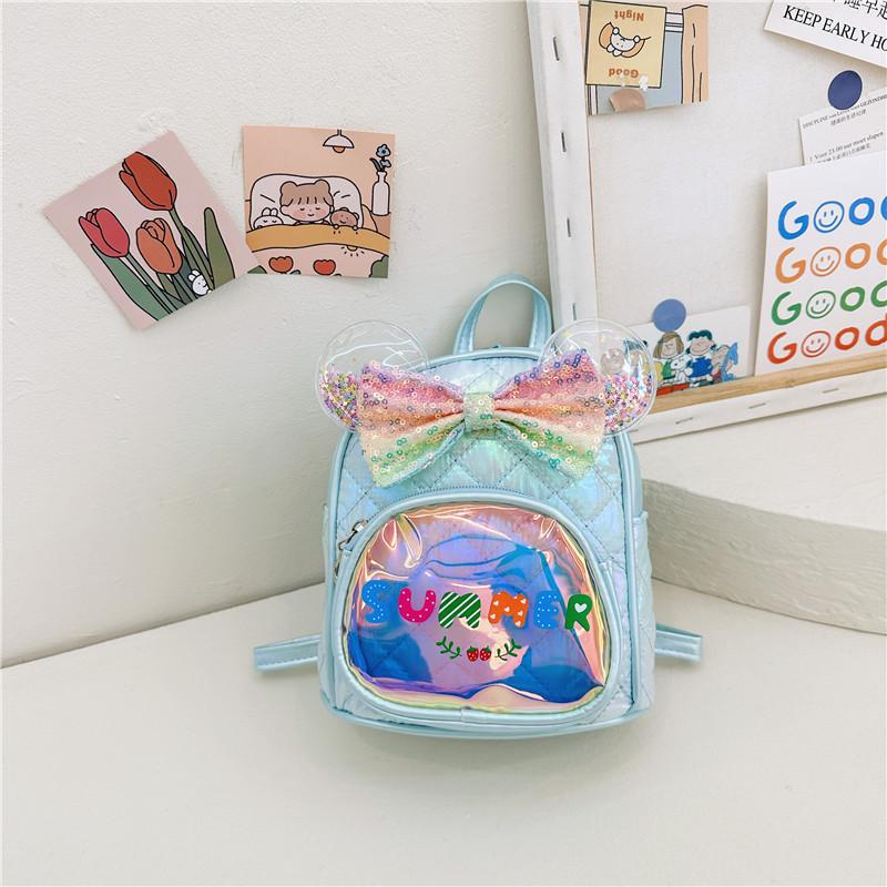 Lovely Soft Pu Material Kids Backpack With Shiny Sequins For School And Play