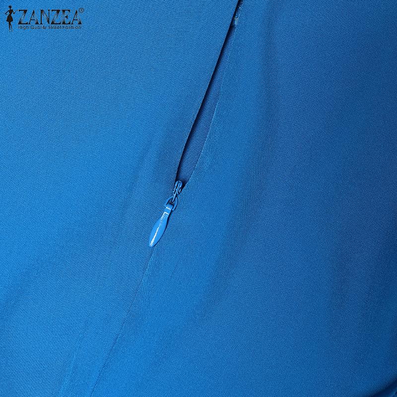 ZANZEA Женское летнее повседневное плиссированное платье с коротким рукавом