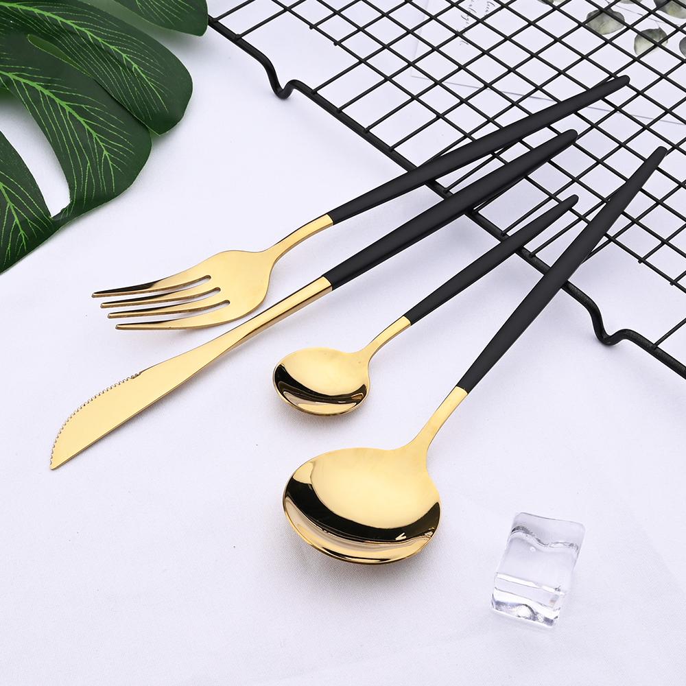 Pink Gold Cutlery Set Stainless Steel Dinnerware Set 24Pcs Knives Forks Coffee Spoons Flatware Set Kitchen Dinner Tableware Set