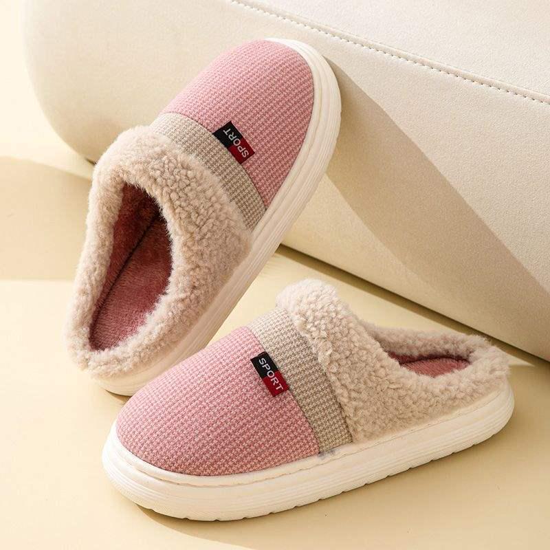 Мужские и женские плюшевые хлопковые тапочки - Зимние, нескользящие, с толстой подошвой, пушистые, теплые комнатные тапочки