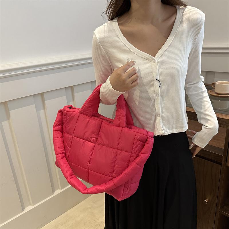 Yogodlns Solid Color Shoulder Messenger Bags Large Capacity Lightweight Quilted Totes Down Cotton Padded Puffy Handbags for Women