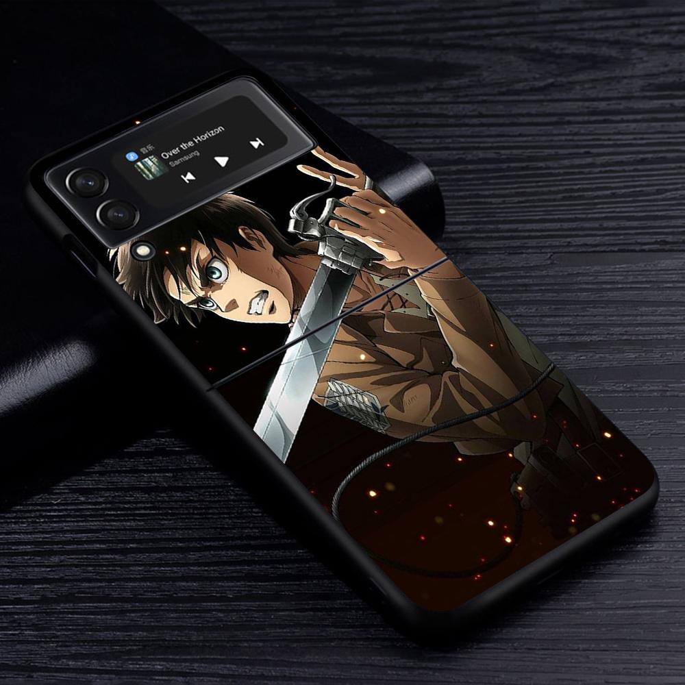 Аниме Чехол для мобильного телефона Attack On Titan для Samsung Galaxy Z Flip3 5G Flip4 Черный Чехол Z Flip 3 Жесткий ПК Роскошный Чехол Zflip3 Funda