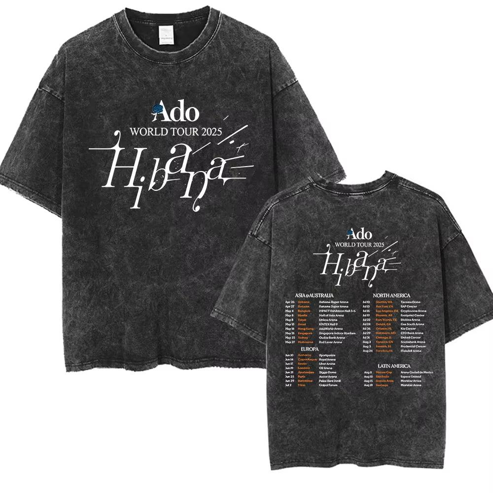ADO Hibana World Tour Vintage Washed T Shirts Japanese Singer Fashion Oversized Tshirts Casual Aesthetic Short Sleeve Tees