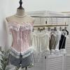 Ретро укороченный топ в горошек без бретелек с кружевной отделкой