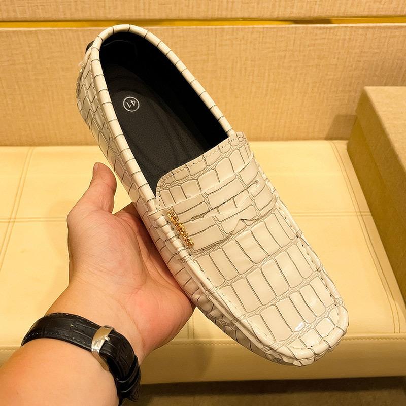 Pacecraft Shoes Men's Breathable Loafers - Casual Microfiber Leather Slip-On Shoes, Comfortable Rubber Sole, White/Burgundy/Green/Brown