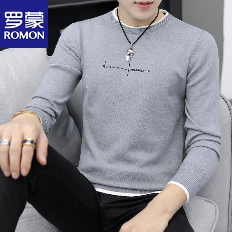 ROMON Men's Round Neck Faux Two-Piece Knit Sweatshirt