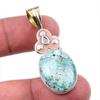 Natural Tibetan Turquoise Gemstone 925 Solid Silver Two Tone Pendant 1.75" S4v86
