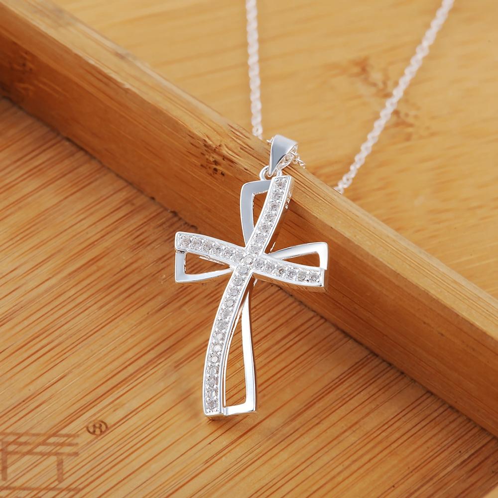 925 Stamp Silver Color Style Cross Fashion Vintage Retro Charm Lucky Pendant Necklace Womens Jewellery