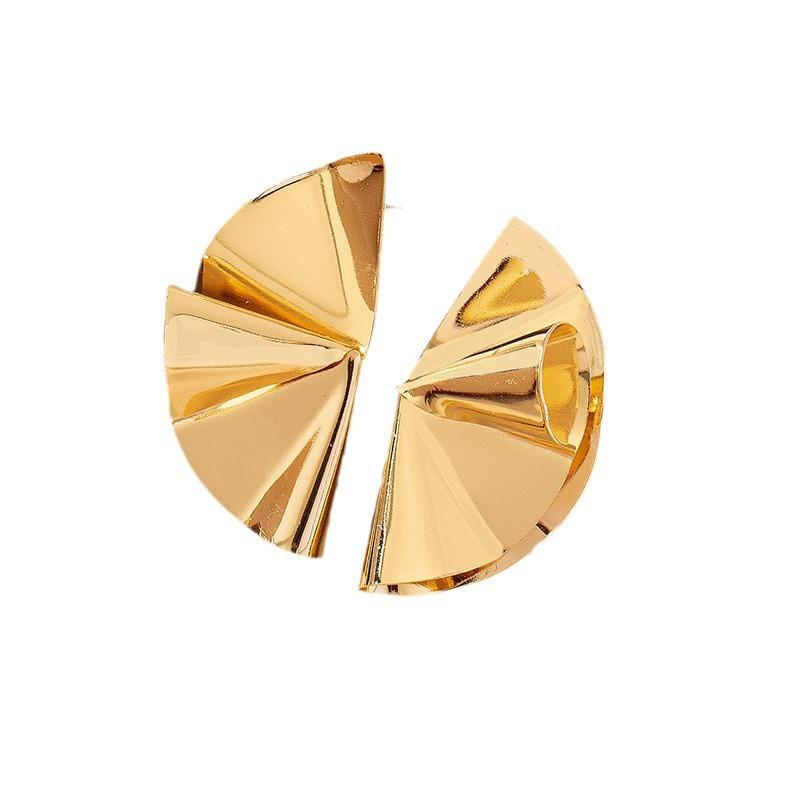 European and American jewelry retro exaggerated design sense wave fan earrings temperament symmetrical leaf women's earrings spot