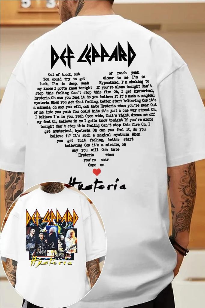 2026 Унисекс Одежда Хлопок Нормкор Футболка Группа Def Leppard Хипстер Ретро Уличная Мода Унисекс Мода Свободная Женская Повседневная Рубашка
