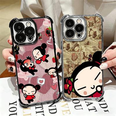 Мультяшный Милый Чехол для Телефона с Покрытием Pucca Garu Для Iphone 16 17 Pro Max Air 16E 14 15 Plus 12 13 Mini Противоударный Чехол-Подушка Безопасности