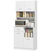 Wooden Pantry Cabinet with Drawer, 4 Cabinets and 3 Open Shelves, 80x35x180 cm, White