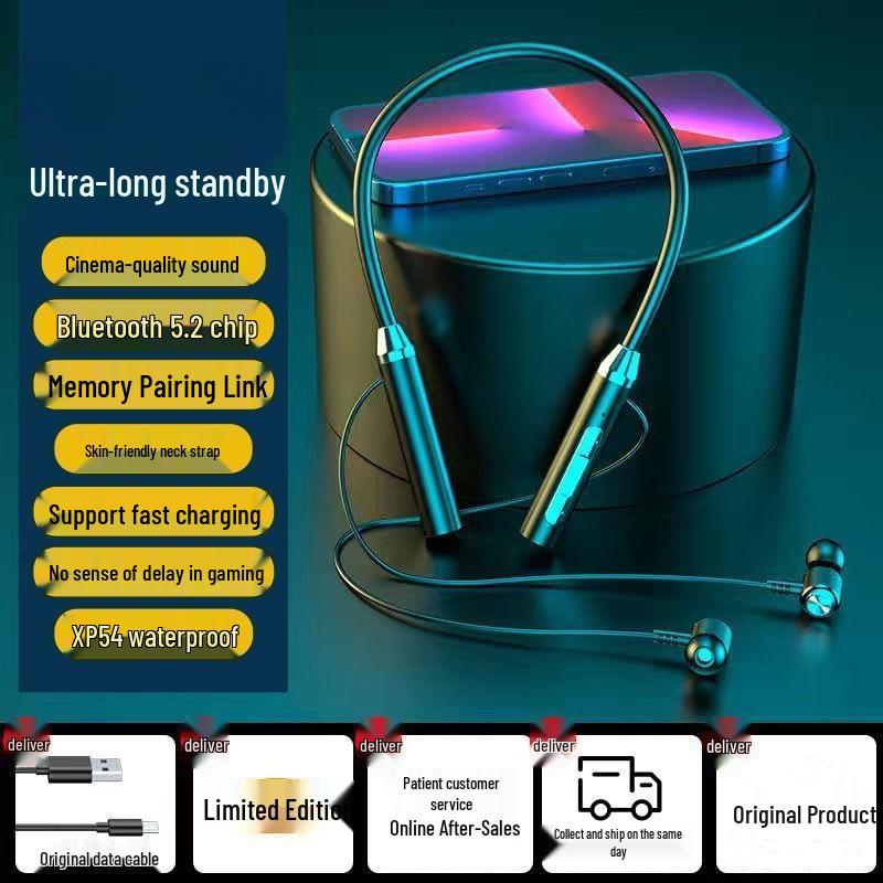 Беспроводные Bluetooth наушники с шейным ободом: Спортивные вкладыши, Двойной наушник, Шумоподавление, Долгое время работы от аккумулятора, Универсальная совместимость