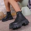 Fashion Women's Chunky Platform Ankle Boots Thick Bottom Non Slip Combat Boots Woman Fashion Lace Up Black PU Leather Botas Mujer 2025