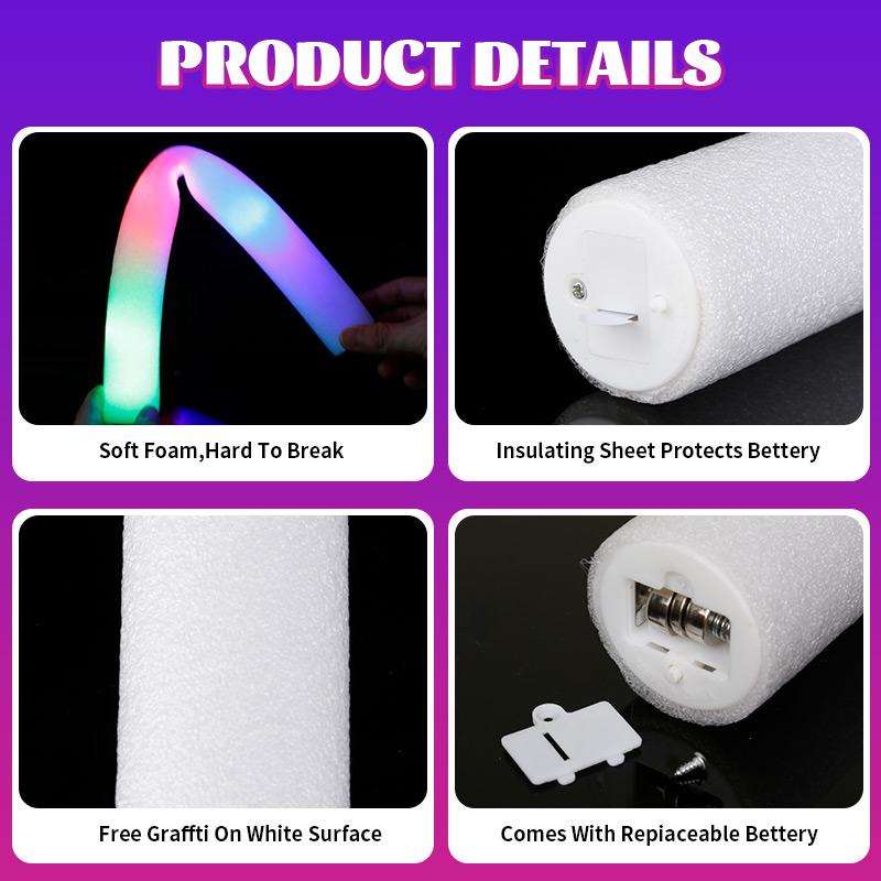 15/30Pcs LED Glow Foam Sticks Bulk Colorful RGB Light Cheer Tube for Xmas, Wedding, Birthday Party Supplies