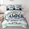 Erosebridal Happy Camping 7 Piece Comforter Set Queen Bed in a Bag for Kids,Hunting Bear and Pike Fish Bedding,Camper Accessories Sheet Set,