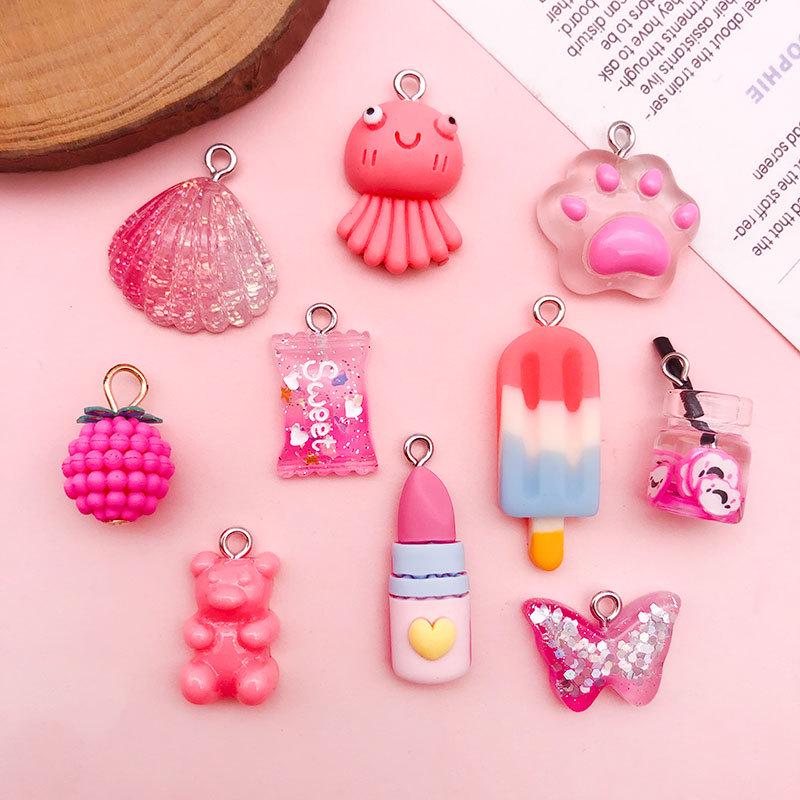 DIY Resin Pendant: Rose Red Lipstick Candy Butterfly Teddy Bear Ice Cream Milk Bottle Charm