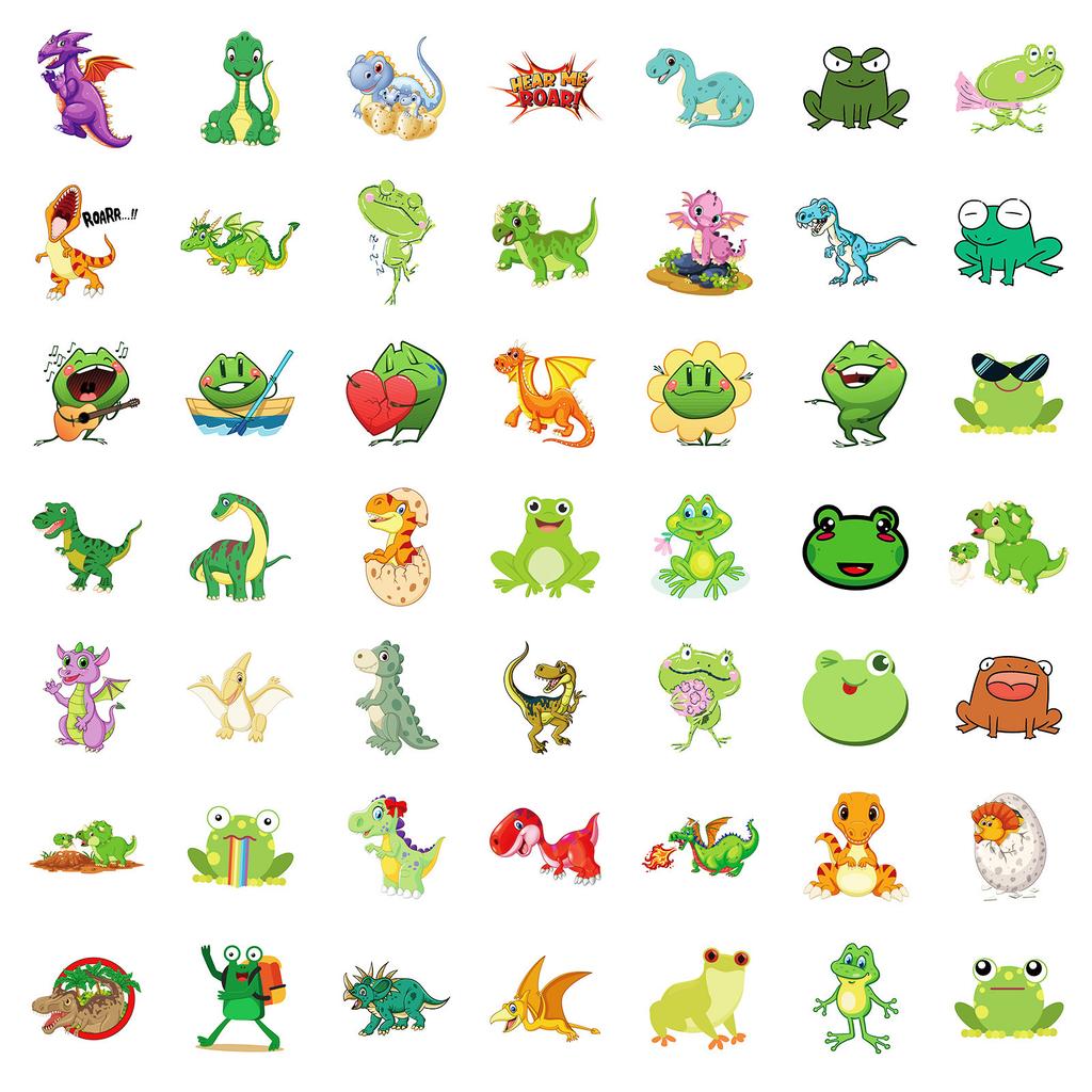 100 Cute Hand-painted Small Animals Doodle Mix and Match Stickers Frogs and Dinosaurs Do Not Repeat Them