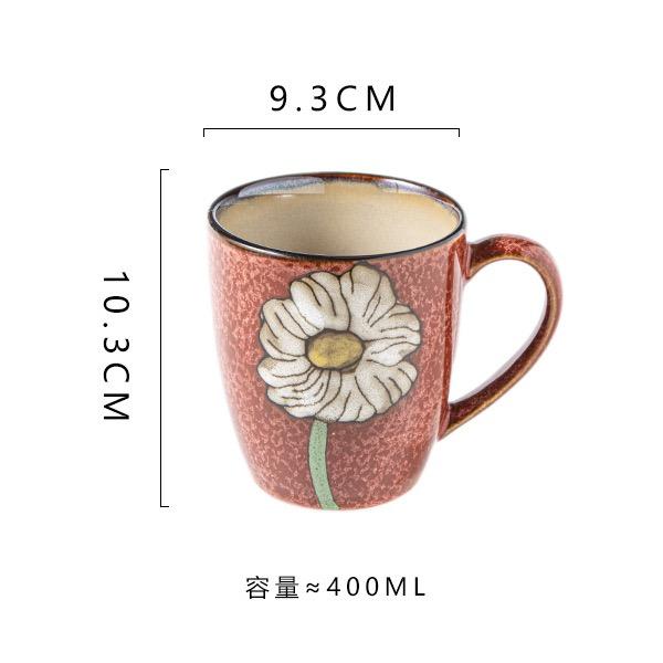 Vintage Floral Ceramic Water Mugs,12oz Hand-painted Coffee Mugs with Handle, Microwave & Dishwasher Safe