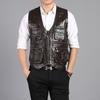 Genuine Leather Vest for Middle-aged and Elderly Men with Cowhide Waistcoat, Retro Motorcycle Windproof Vest