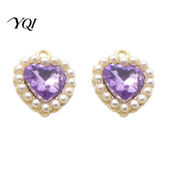 Metal Love Heart Charms 2Pcs Rhinestone Charms, Alloy Faux Pearl 21x18mm Novice Friendly DIY Jewelry Parts Dangle Pendants for Making Earrings