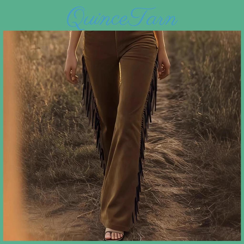 Fringe Microflared Retro Suede Womens Casual Pants
