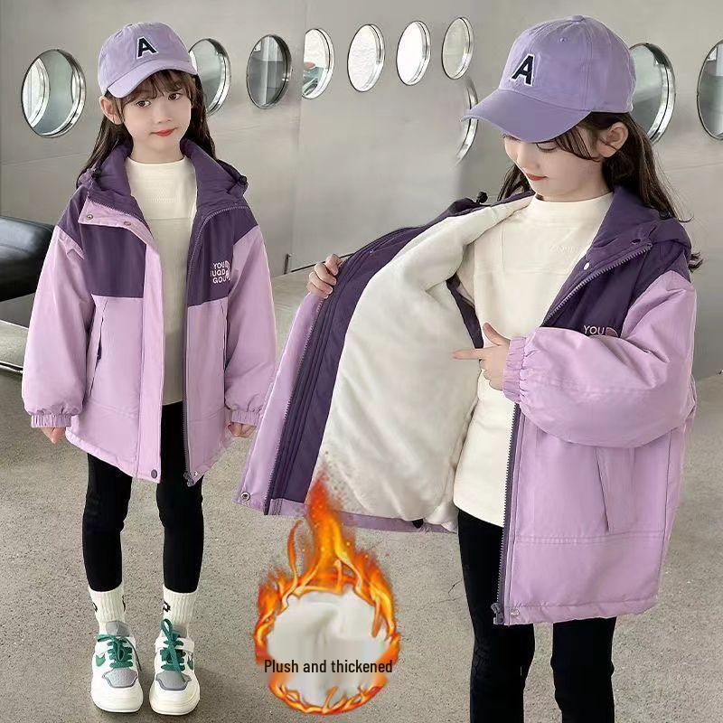 Girls' Fleece-Lined Windbreaker - Stylish Autumn & Winter Wear 2025