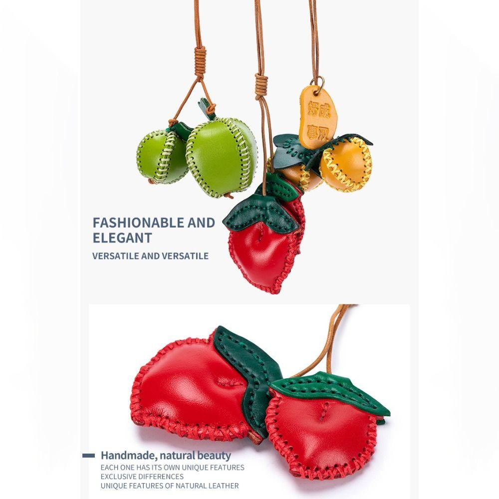 Strawberry Fruit Pendant Pear Bag Pendant Cute Leather Keychain  Women