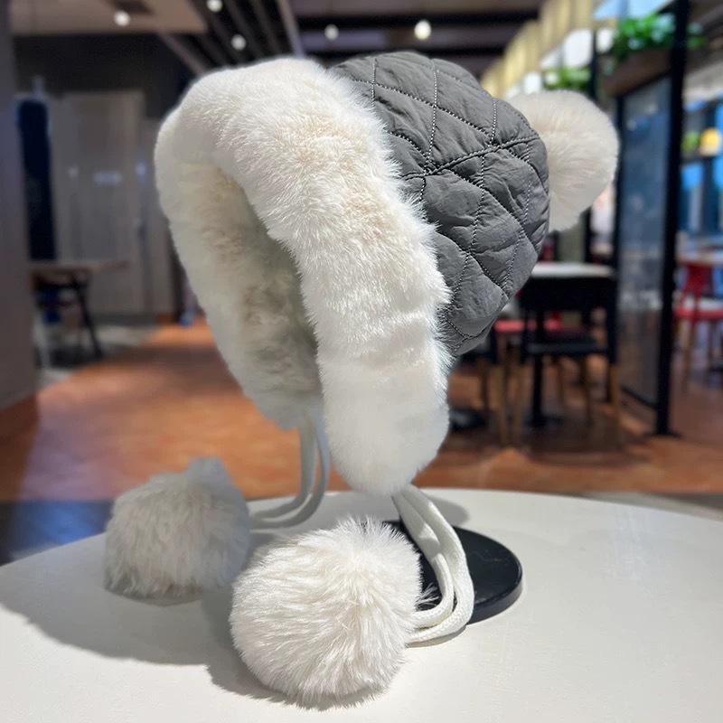 Шерстяная шапка осень-зима женская защита ушей плюшевая шапка-мешок пуловер шапка для велоспорта ветрозащитная плюшевая утолщенная теплая вязаная шапка