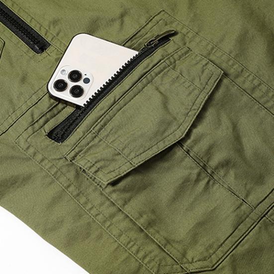 Men Cropped Pants with Multi-Pockets Design Mid-rise Button Zipper Fly Straight Leg