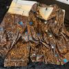 Golden Velvet Leopard Print Women's Long Sleeve Pajama Set - Autumn Winter Warm Homewear