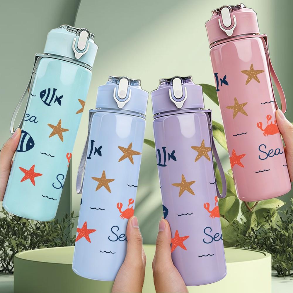 1PC Anchor Star Ocean Seamless Pattern 750ml Color Plastic Sports Water Bottle Leakproof Flip Straw Lid Suitable for Sports Office Home Use