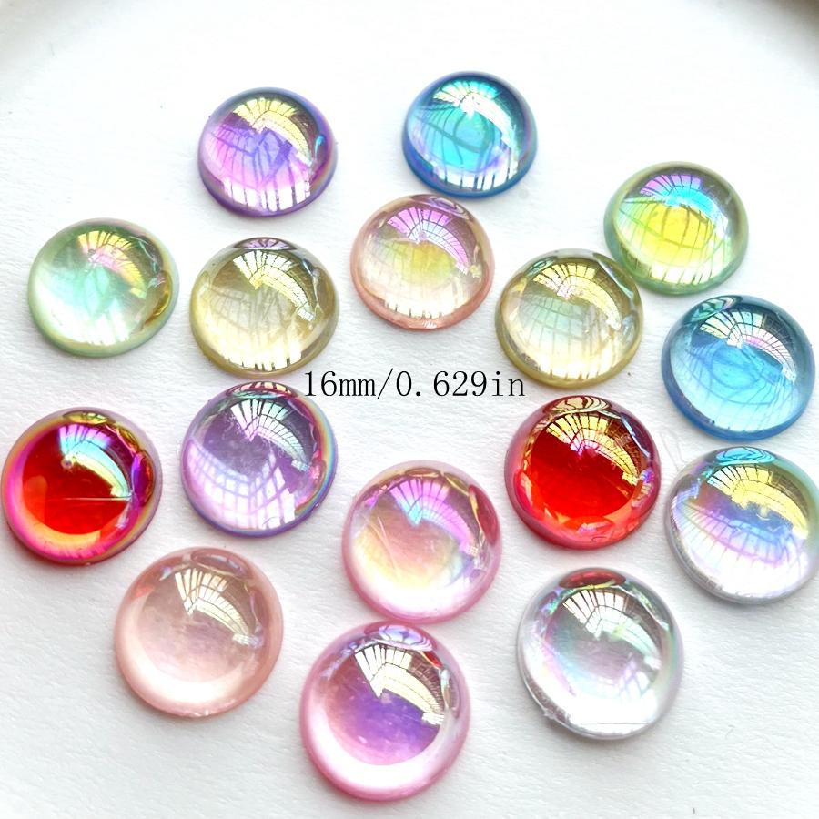 25pcs16mm Semi-circular AB Color Crystal Rhinestone DIY Jewelry Making Resin Flat Back Decoration Wedding Decoration Scrapbook