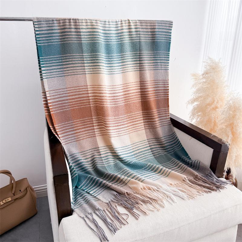 Простой женский шарф в клетку в корейском стиле, шаль из имитации кашемира, зимний толстый теплый шейный платок, эшарп, накидка, дизайнерский женский