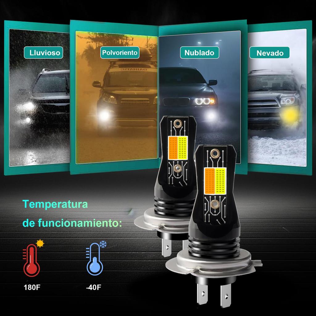 Car LED Headlights Direct Plug-In Integrated H7 White Yellow Strobe Fog Lights Motorcycle Equipment Accessories