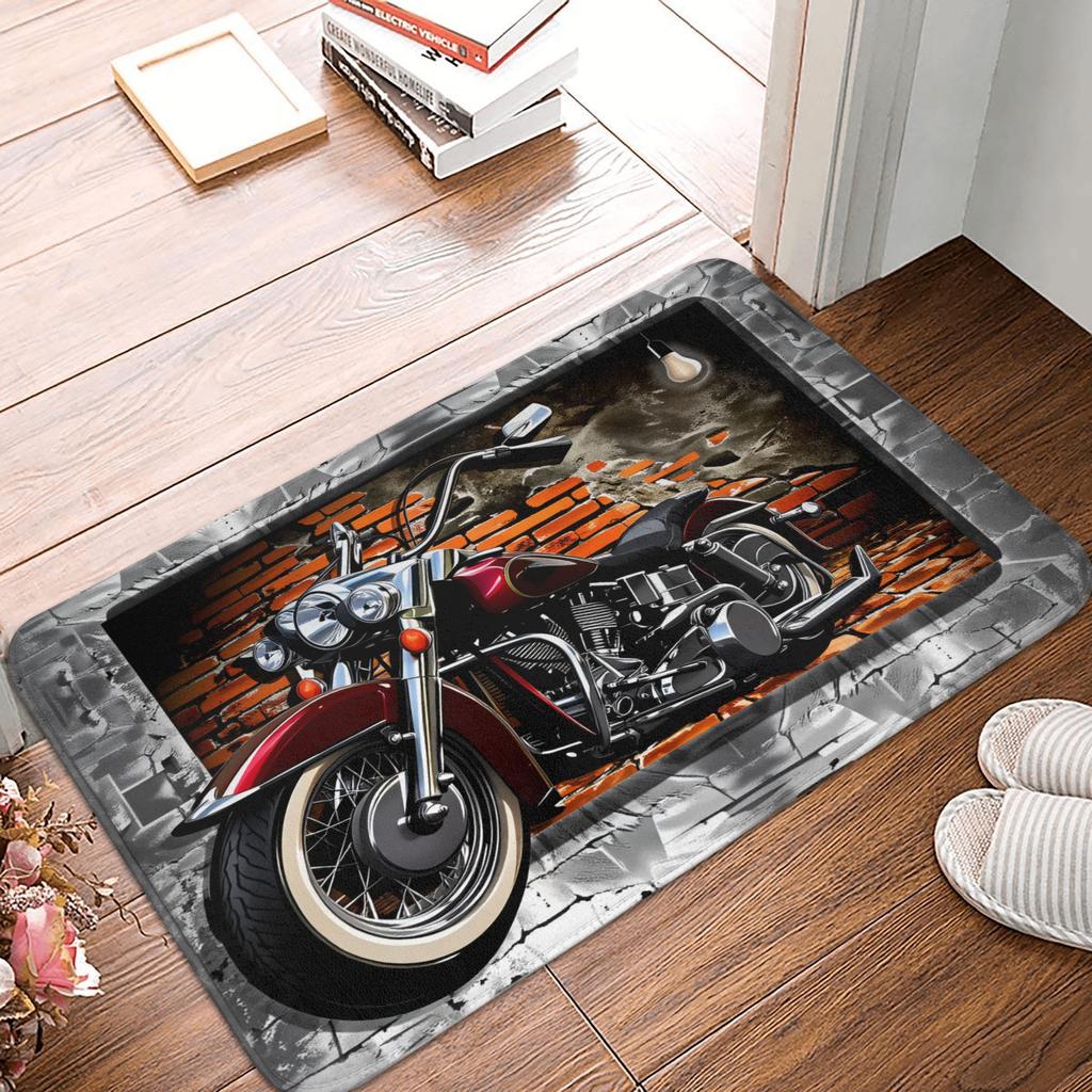 Retro Motorcycle Workshop Hip Hop Design Doormat Non-Slip Entrance Kitchen Bathroom Door Floor Mat Bedroom Balcony Carpet Rug