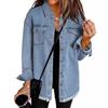 Women Denim Shirt Full Length Jackets Single Breasted Outerwear Washing High Street Cardigan Pockets Loose Coat