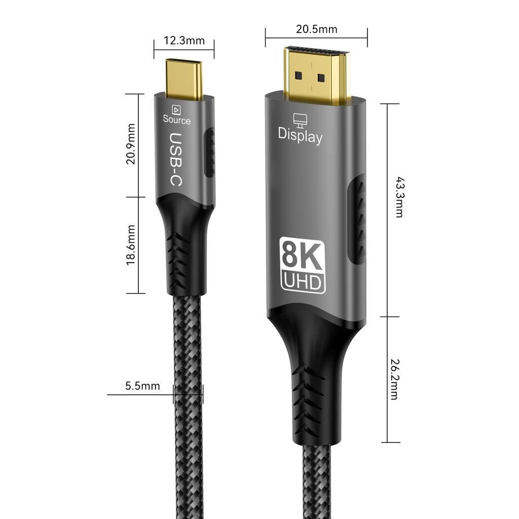 USB C To HDMI Cable 8K@60Hz 4K@120Hz Type C To HDMI-Compatible HDTV Cable for TV Converter MacBook Air iPad USB-C HDMI Adapter