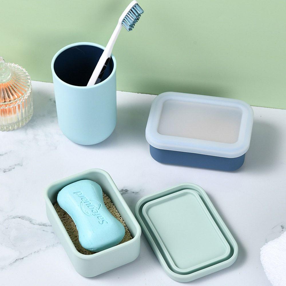 Square Travel Soap Box with Lid Storage Box Practical Drain Soap Dish Bathroom Use