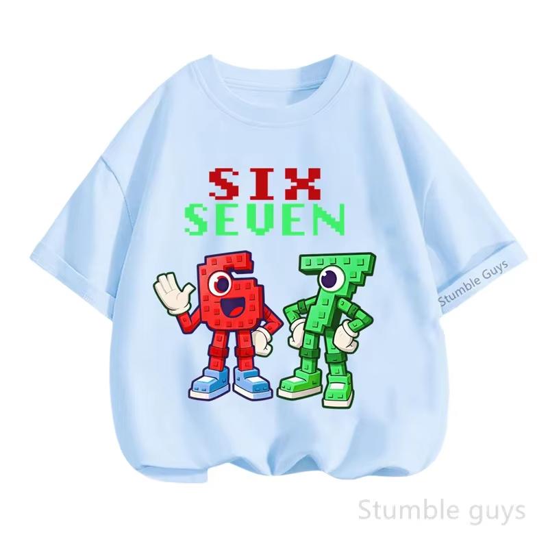 Детская пиксельная футболка Stumble Guys SIX SEVEN Номер 67 Графическая футболка Мягкий хлопок Прохладная одежда для мальчиков и девочекdf0104